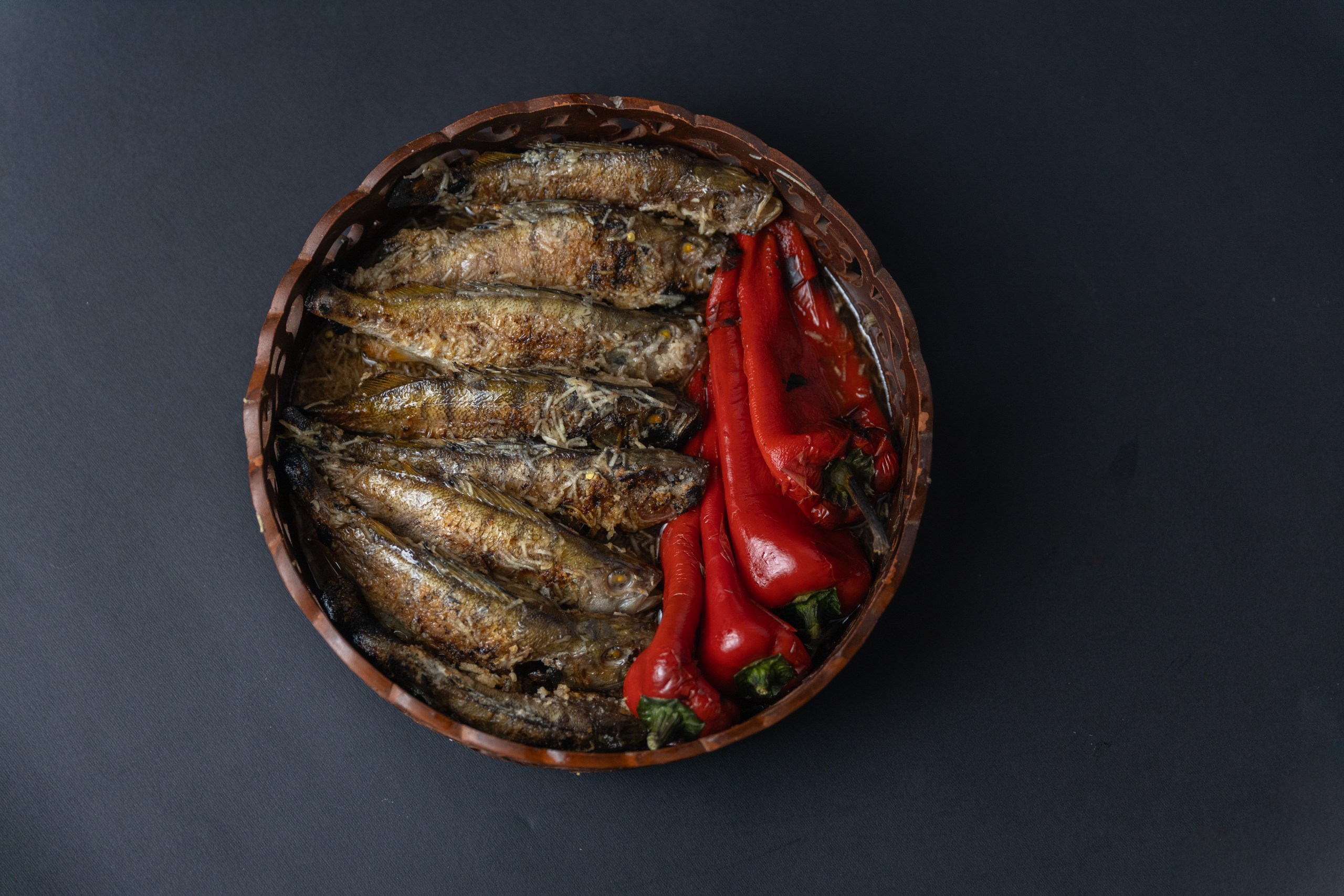 Biban copt cu ardei dulce copt la grătar